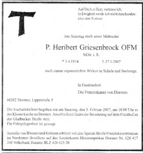 Pater Heribert Todesanzeige